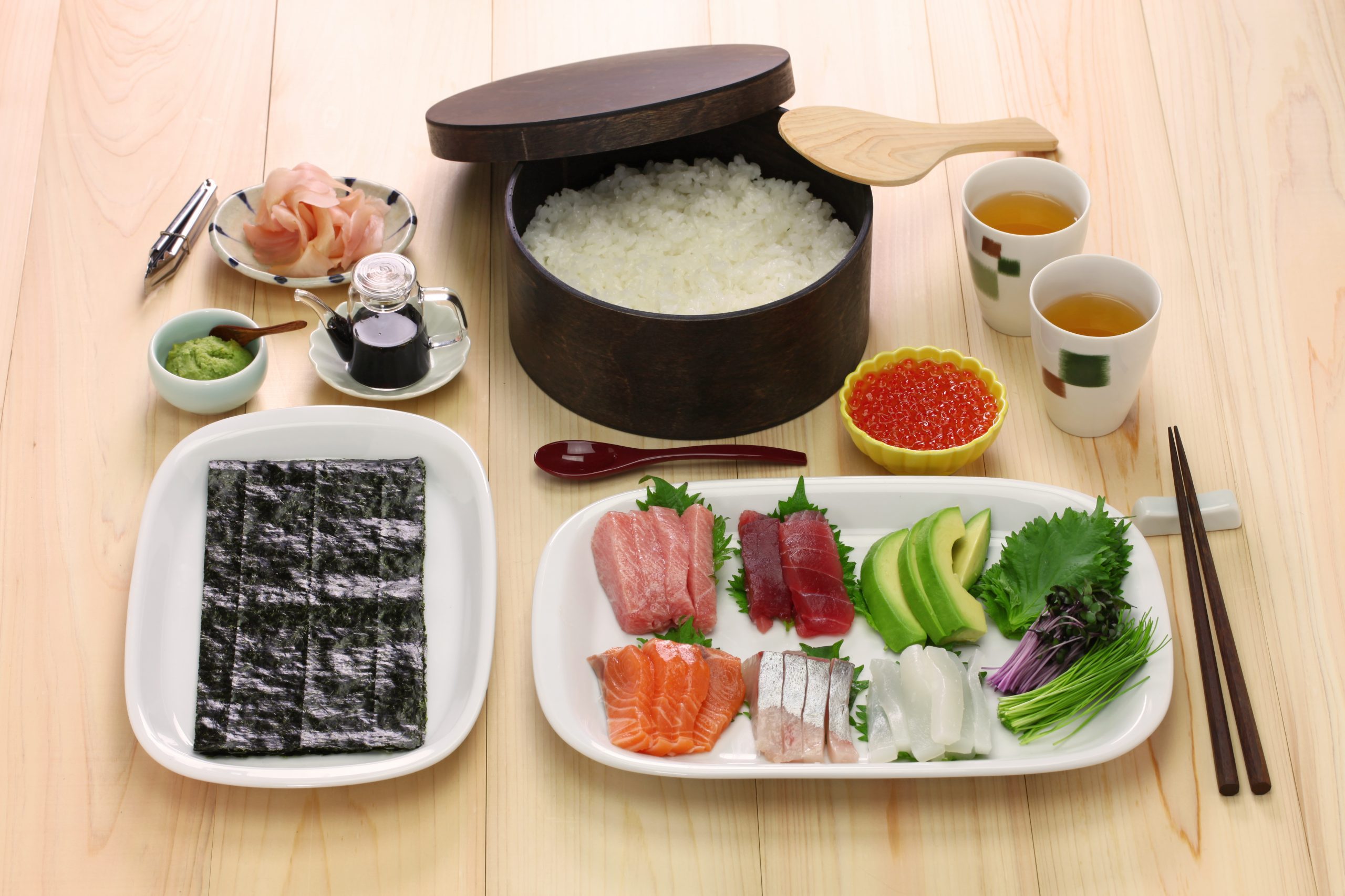 hand rolled temaki sushi set, japanese food, Japanese Diet Plan concept